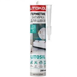 Litosil Высокоэластичный санитарный силиконовый герметик-затирка СВЕТЛО-СЕРЫЙ 280 мл