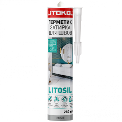 Litosil Высокоэластичный санитарный силиконовый герметик-затирка СЕРЫЙ 280 мл