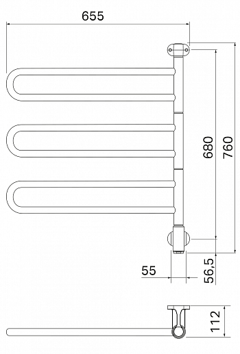 Полотенцесушитель электрический Pax Flex U 3-650 655x760